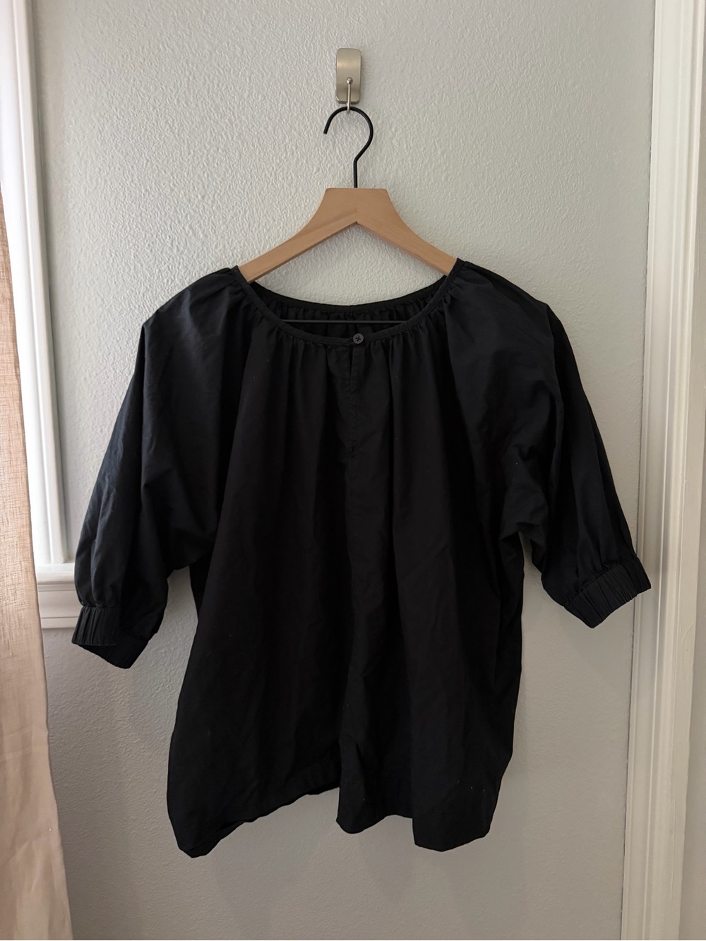 Assembly Label Black Cotton Blouse with Button Detail